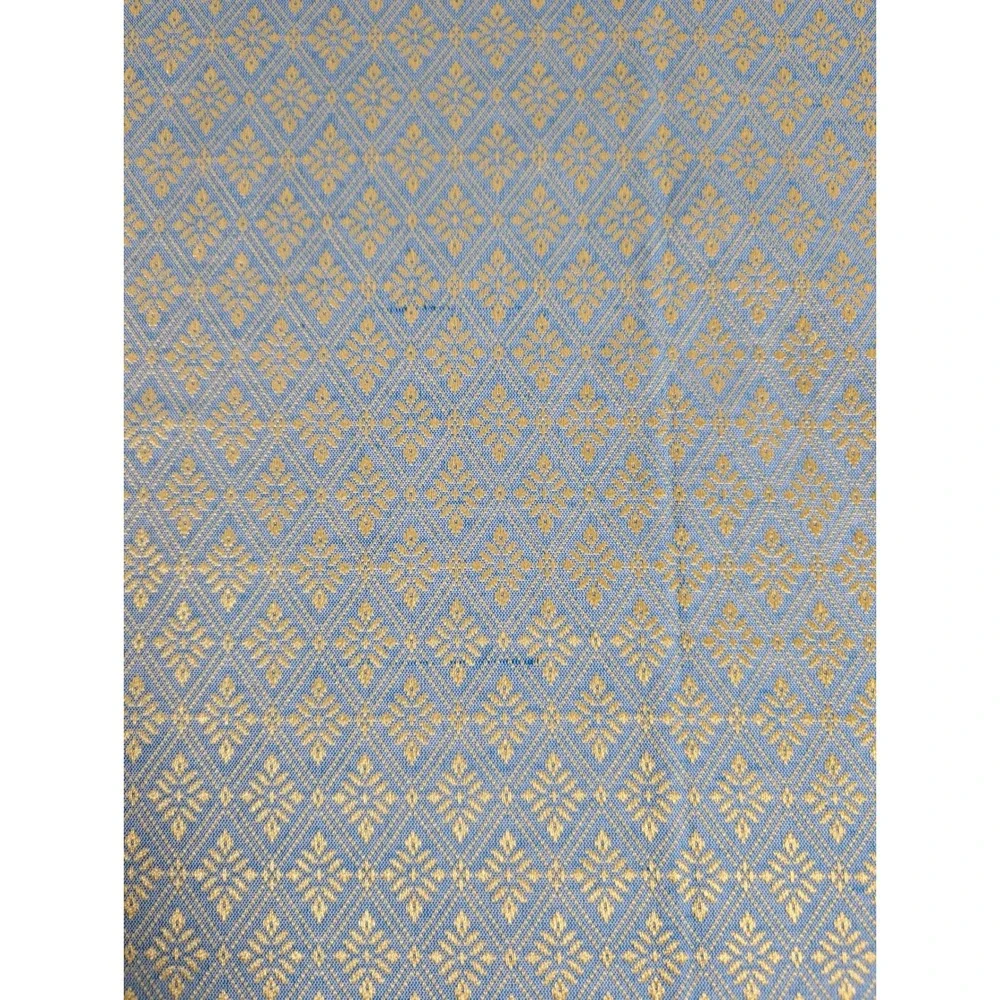 Handmade Thai Golden Elephant Blue & Gold Rectangle Tablecloth Fringe 40x78